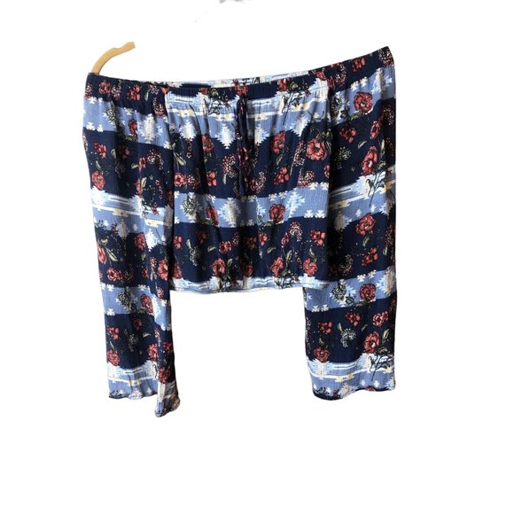 Altar'd State Womans Long Sleeve Crop Top Size Small Floral Drawstring Neckline - Picture 1 of 9
